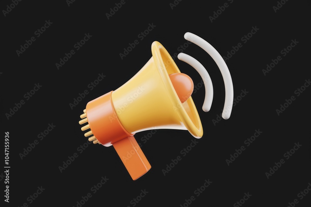 Poster A 3D rendering of a yellow megaphone with sound waves emanating from it.