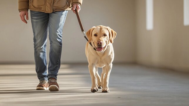 Dog trainer takes the dog to training teach commands, discipline and obedience