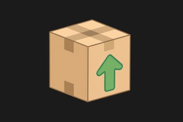 Obraz premium A brown cardboard box with a green upward arrow indicating shipping or delivery.