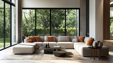 Obraz premium a spacious family room with a plush sofa geometric