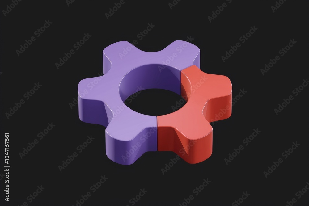 Poster A 3D gear with purple and red segments representing progress or process.