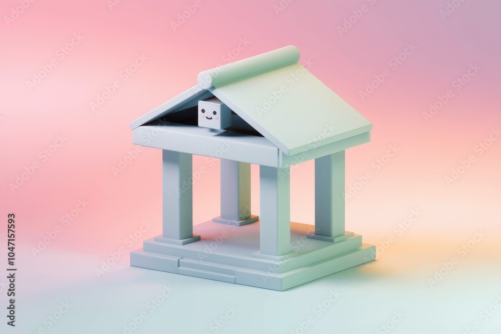Aufkleber A simple 3D rendering of a building with a happy face.
