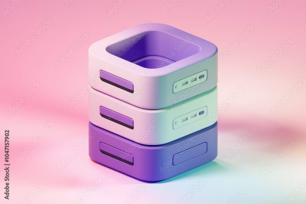 Poster A stack of three colorful  square shaped objects with rounded edges.