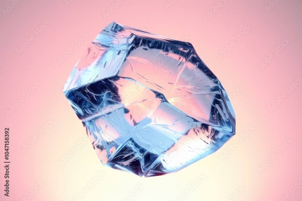Aufkleber a large clear ice cube with a blue and pink light shining through it.