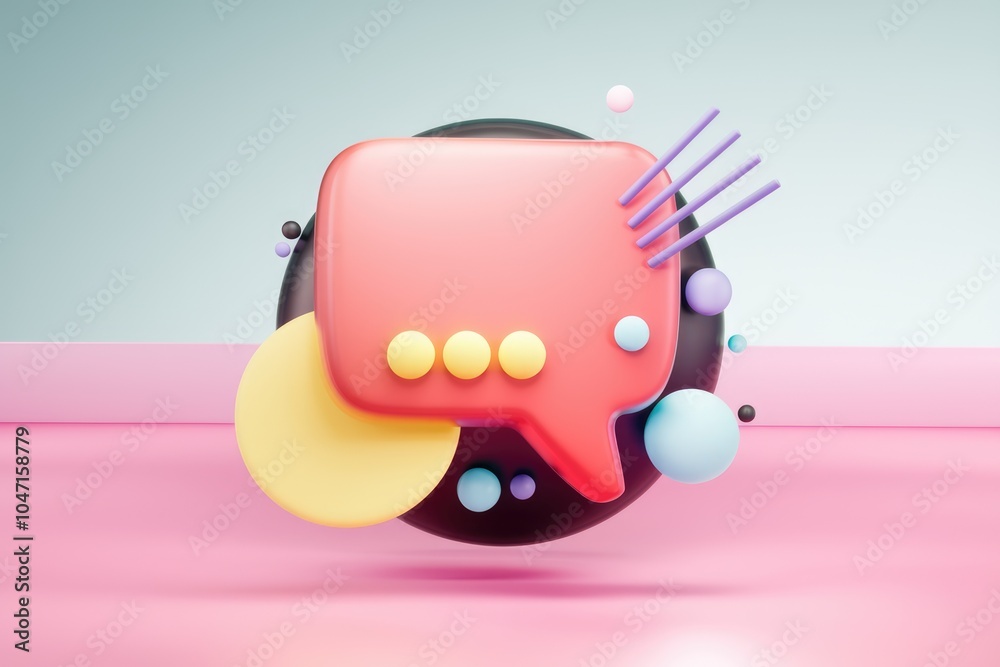 Poster A 3D rendering of a pink chat bubble with yellow dots.