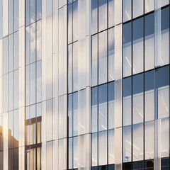Architectural glass facade with reflections of sky and clouds