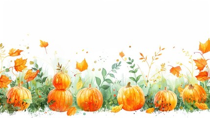 Naklejka premium Isolated pumpkin patch with autumn leaves on a white background