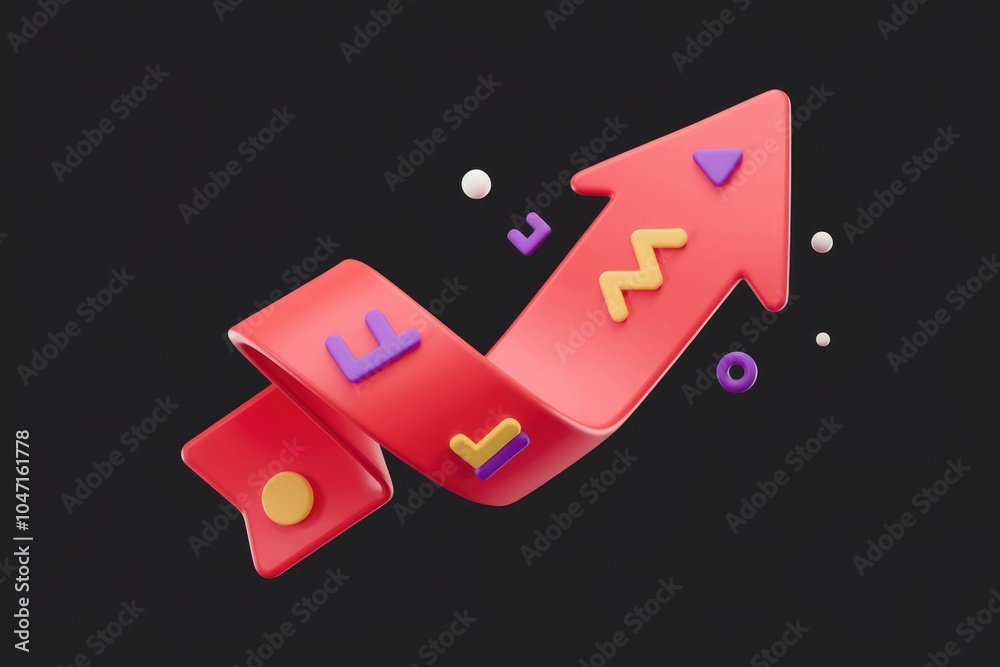 Aufkleber A red 3D arrow pointing upwards  with a ribbon wrapping around it  against a transparent background.