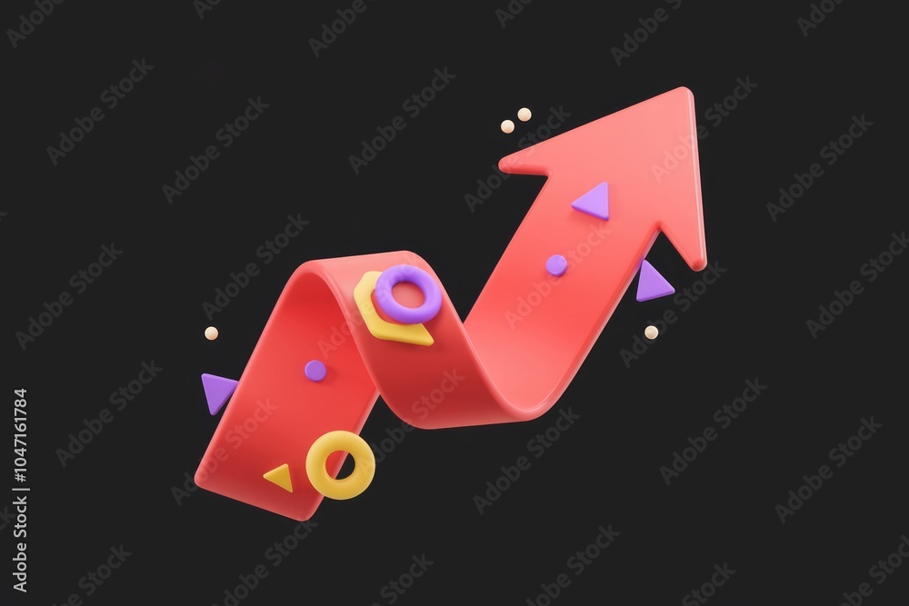 Poster a 3d red arrow pointing upwards symbolizing growth and progress.