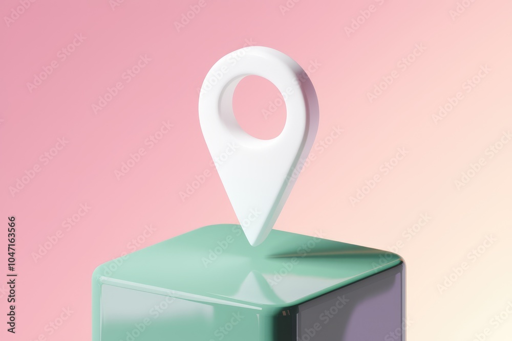 Poster a white 3d location pin icon sits on a green cube.