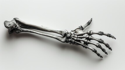Isolated skeleton hand reaching forward on a white background