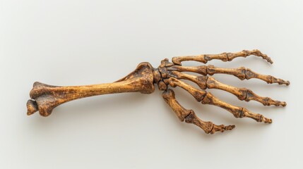 Isolated skeleton hand reaching forward on a white background