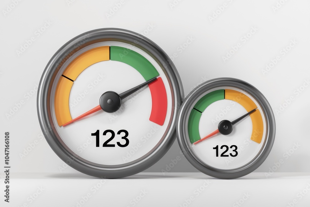 Poster Two analog gauges with needles pointing to the red zone  indicating a high reading.