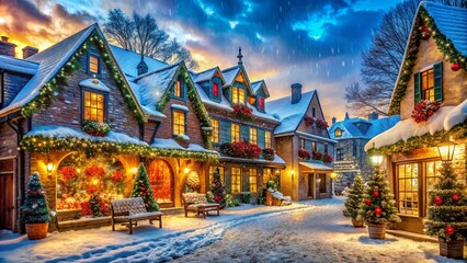 Naklejka premium Stunning Architectural Christmas Gifts in Urban Setting - Holiday Decor and Festive Vibes