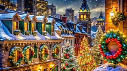 Fototapeta premium Stunning Architectural Photography of Christmas Decor in Urban Settings for Holiday Inspiration