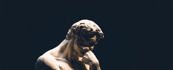 Dramatic sculpture of a pensive figure in the dark