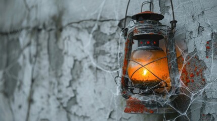 Isolated spooky lantern with cobwebs on a white background