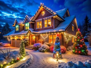 Fototapeta premium Stunning House Decorated with C9 Christmas Lights for Festive Holiday Vibes