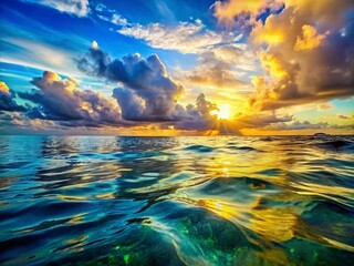 Obraz premium Stunning Seascape with Cloudy Sky and Sunlight Reflections on Waves for Nature Photography Enthusiasts