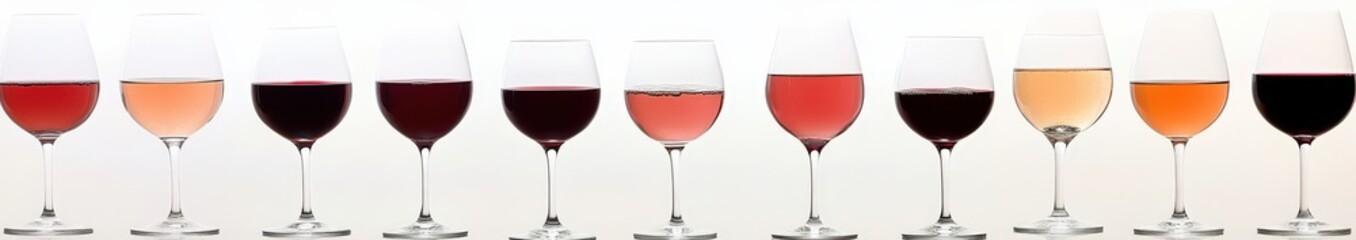Assortment of wine glasses with various red, white, and rose wines