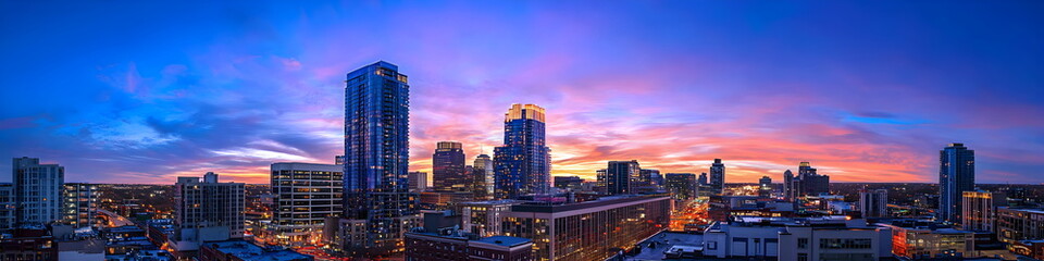Manhattan Skyline at Sunset: A breathtaking view of the iconic Manhattan skyline at sunset, showcasing the vibrant city lights and the majestic skyscrapers against a colorful sky.