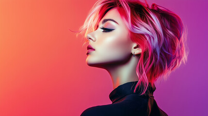 Obraz premium Hair Stylist Showcasing Modern Techniques in Bright Studio
