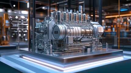 Fototapeta premium Cutting-Edge Engineer Utilizes AR Technology to Analyze Electric Generator Model in Industry 40 R&D Center