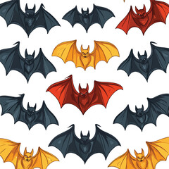 Naklejka premium Colorful Flying Bats Seamless Vector Pattern