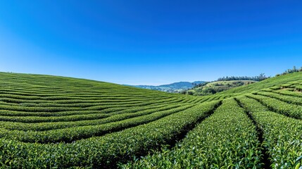 Lush Green Tea Plantation on a Sunny Day