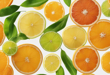 Obraz premium Citrus leaf lemon grapefruit orange lime kumquat isolated on white background full depth of field