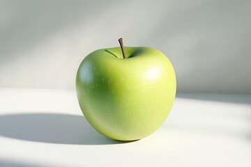 Fresh green apple with water droplets in sunlight