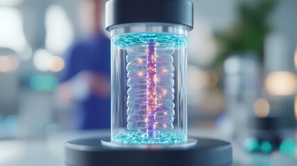 Human Spinal Cord In Glass Vial  Medical Research  Biotechnology  Science  Lab  3D Illustr