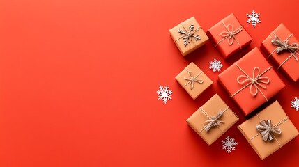 Fototapeta na wymiar Colorful Christmas presents on a red background