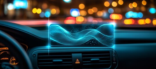 Futuristic Car Dashboard with Holographic Display, Modern Automotive Technology Concept