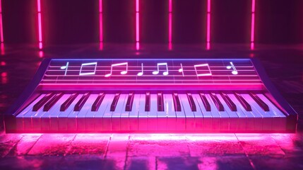 Music melody neon realistic vector desgin for musical apps and websites background,generative ai