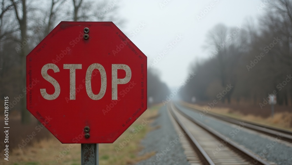 Wall mural Vintage STOP sign at railroad crossing