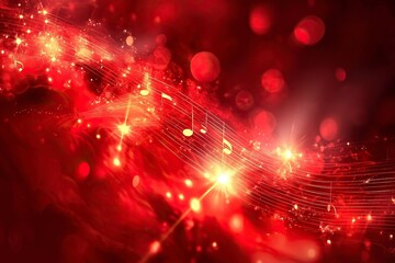 Red Music Notes Abstract Background with Lights Effect. generative ai