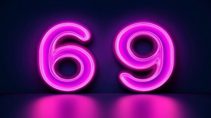 Naklejka premium Purple Neon Number 69 On A Dark Background. 3D Rendered Illustration, Glowing Digit Sixty Nine