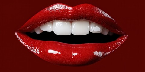 Obraz premium Closeup of Red Lips with White Teeth and Glossy Finish