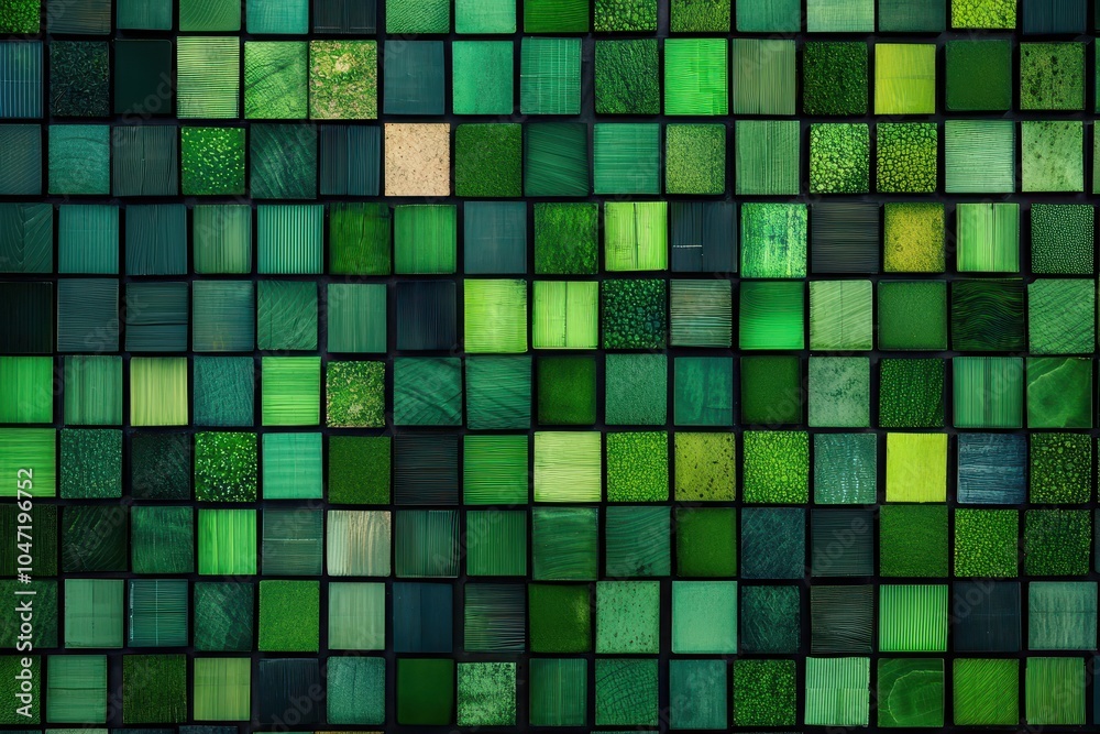 Poster colorful green tile pattern, white isolate background