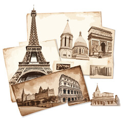Obraz premium Vintage Travel Background with Old Photo Vector Art