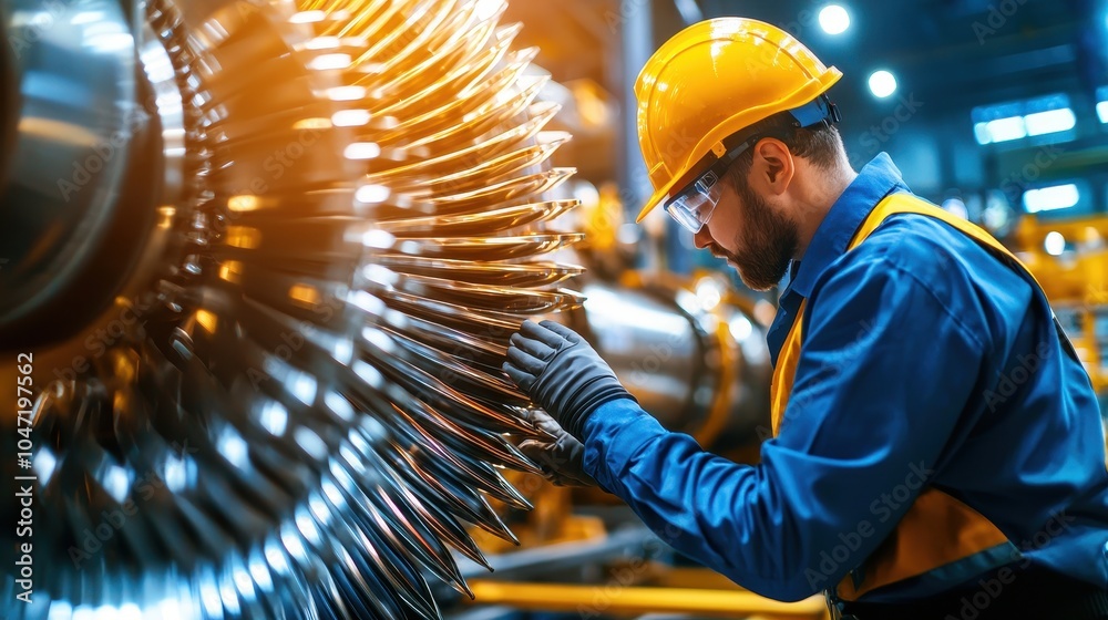 Aufkleber engineer inspecting turbine in factory environment