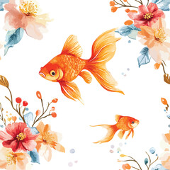 Elegant Watercolor Pattern with Water Surface and Goldfish