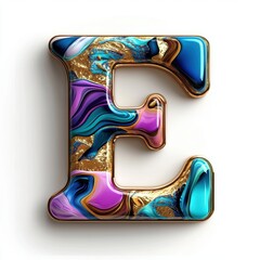 Colorful 3D Letter E in Gold and Rainbow Design