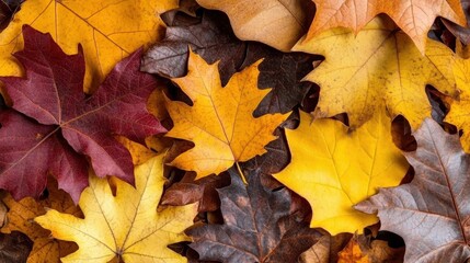 Obraz premium Autumn Leaves Background Fall Foliage Texture Golden Yellow Red Brown Nature Photog