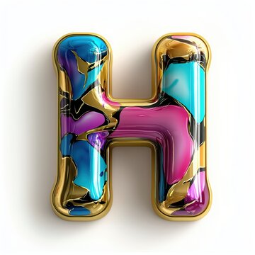 Colorful 3D Letter H in Gold and Rainbow Design