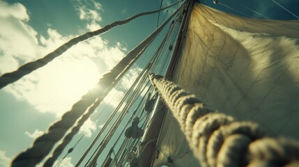 Perspective of Sailing Ropes Against the Sky