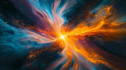 A glowing burst of light emerging from darkness, with abstract swirls of color representing the release of pent-up energy,