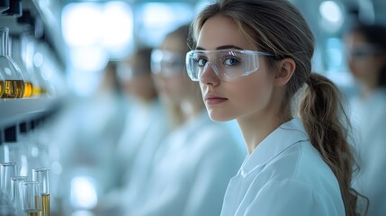 Fototapeta premium Female Scientist in Laboratory with Glassware