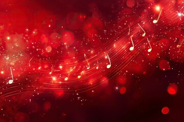 Red Music Notes Abstract Background with Lights Effect. generative ai